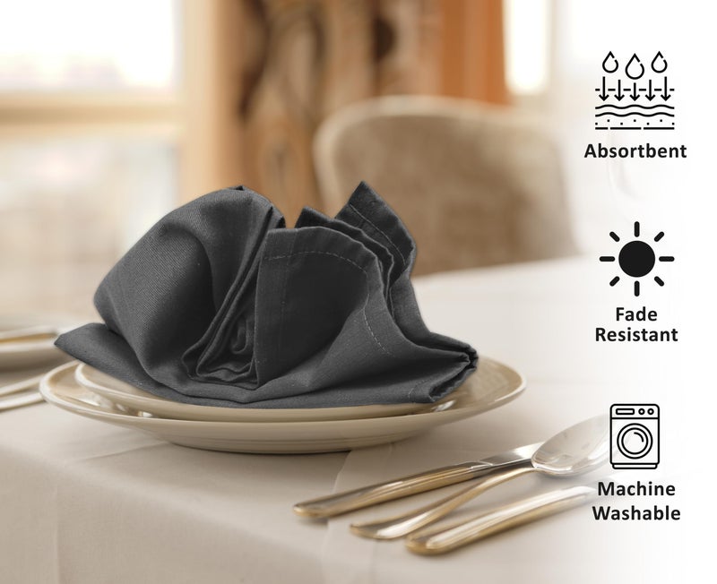 Ruvanti Cloth Napkins Set of 12, 18x18 Inches Napkins Cloth Washable, Soft, Durable, Absorbent, Cotton Blend. Table Dinner Napkins Cloth for Hotel, Lunch, Restaurant, Weddings, Parties - Dark Grey - Image 2